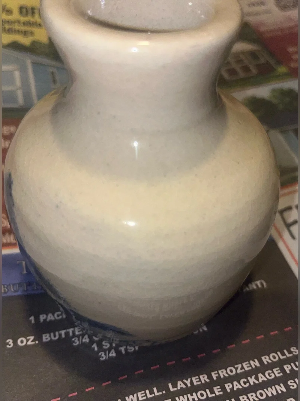 Hand-Painted Blue and Cream Ceramic Bud Vase by Paul Storie.